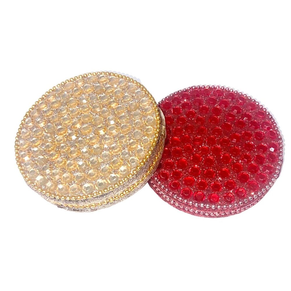 Vintage Mirror Compact Faux Jewel Set Of 2